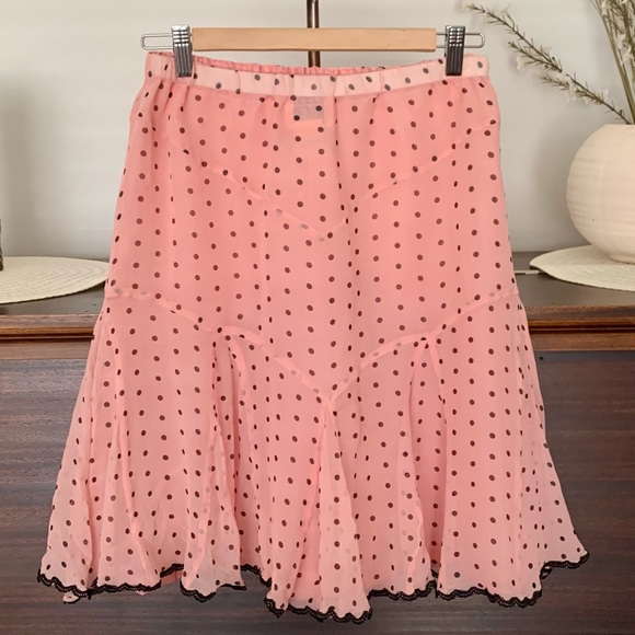 Ice Vintage Pink and Black Polka-Dot Flouncy Silk Skirt, Size 8 - Picture 7 of 10